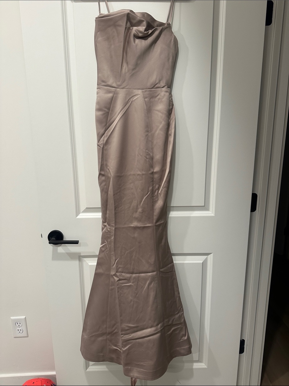 House of CB Strapless Satin Mermaid Dress in Taupe